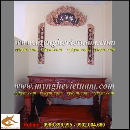 Hoành Phi Câu Đối đồng đỏ 1m55 trang trí bàn thờ gia tiên