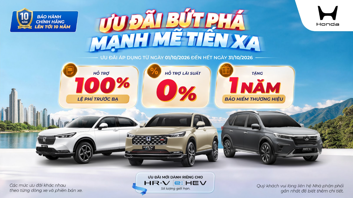 HONDA Ô TÔ TUNG RA ƯU ĐÃI THÁNG 10/2026 SIÊU SỐC: ƯU ĐÃI BỨT PHÁ - MẠNH MẼ TIẾN XA