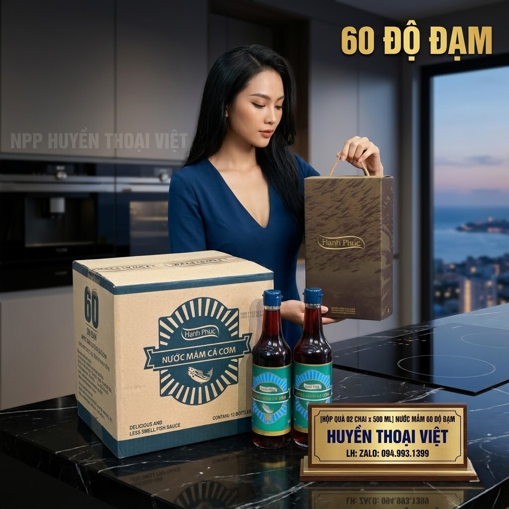 Hộp quà Hạnh Phúc 60N (Nước mắm Hạnh Phúc 60 độ đạm - 2 chai 500 ml) - Quà tặng đẳng cấp