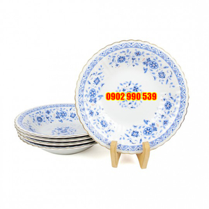 Bộ 5 Dĩa Sứ Sâu Lòng Viền Vàng Cao Cấp