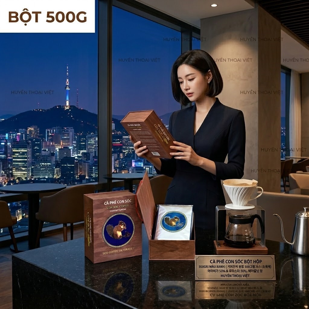 Cà phê Con Sóc Bột Hộp 500gam (Màu Xanh) 50% Arabica, 50% Robusta, Hương Hazelnut