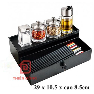 Hộp Đũa Melamine Đen 29cm Có Khay Kéo Xếp Chồng