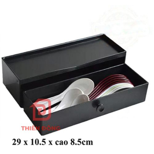 Hộp Đũa Melamine Đen 29cm Có Khay Kéo Xếp Chồng