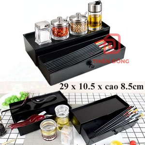 Hộp Đũa Melamine Đen 29cm Có Khay Kéo Xếp Chồng
