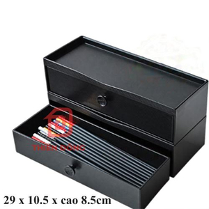 Hộp Đũa Melamine Đen 29cm Có Khay Kéo Xếp Chồng