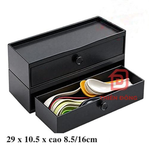 Hộp Đũa Melamine Đen 29cm Có Khay Kéo Xếp Chồng