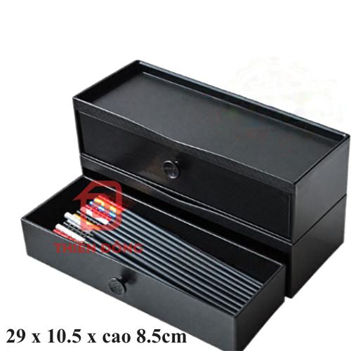 Hộp Đũa Melamine Đen 29cm Có Khay Kéo Xếp Chồng