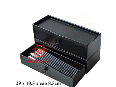 Hộp Đũa Melamine Đen 29cm Có Khay Kéo Xếp Chồng