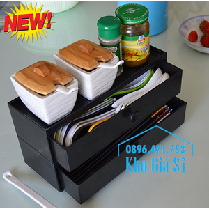 Hộp đựng đũa muỗng 2 tầng bằng nhựa melamine màu đen cho nhà hàng
