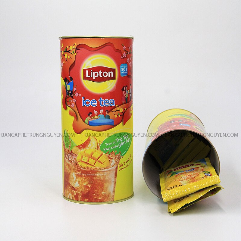 Hộp Quà Ống Trà Lipton Tan icetea Vị Chanh Và Đào 16 Gói