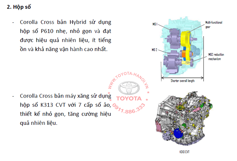 Hộp số trên xe corolla cross 1.8g 2023, 2022