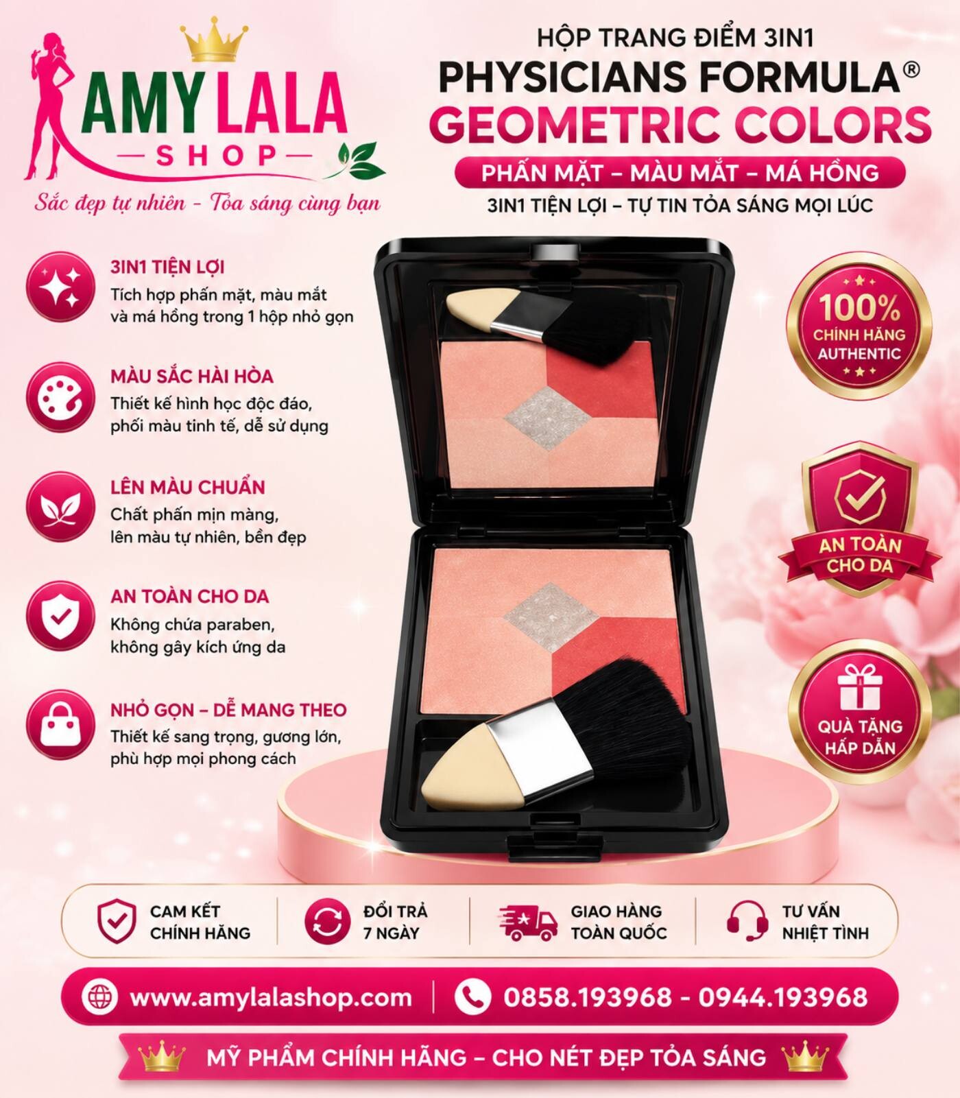 Hộp trang điểm PF Geometric Colors 3trong1 mặt má mắt - 0858193968 - 0944193968 - amylalashop.com -