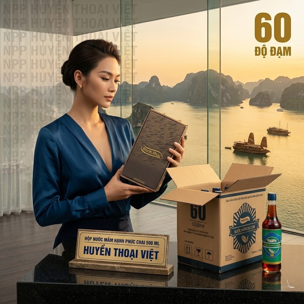 Hộp quà Hạnh Phúc 60N (Nước mắm Hạnh Phúc 60 độ đạm - 2 chai 500 ml) - Quà tặng đẳng cấp