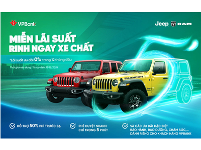 HOT: RINH XE JEEP VỚI COMBO ƯU ĐÃI KÉP GIẢM 50% TRƯỚC BẠ VÀ 0% LÃI SUẤT TỪ VP BANK