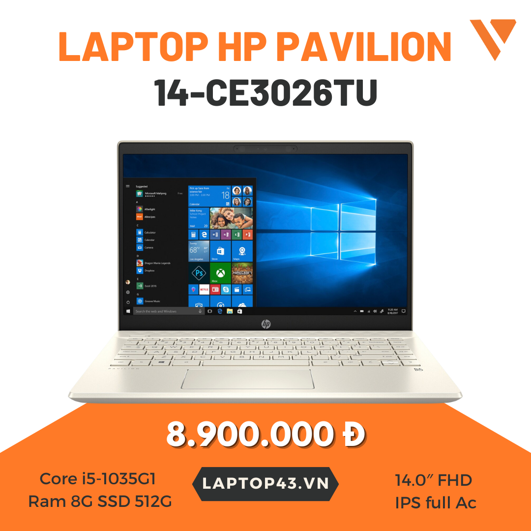 HP PAVILION 14-CE3026TU /i5-1035G1 /8Gb /512Gb /14.0″ FHD chỉ từ 8 triệu tại Đà Nẵng, có trả góp...