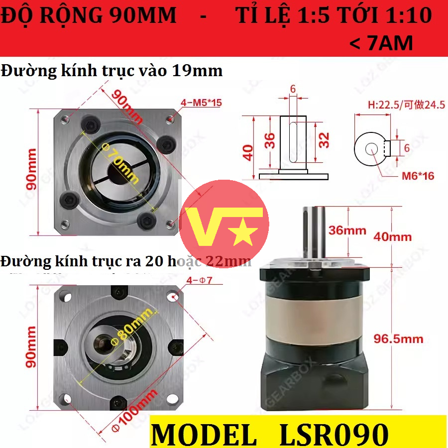 Hộp Số Hành Tinh Servo 750w Tỉ Lệ 1:5 Mới - Hộp Số Giảm Tốc Servo 750w Tỉ Lệ 1/5 LSR090 5 L2 S2 P2