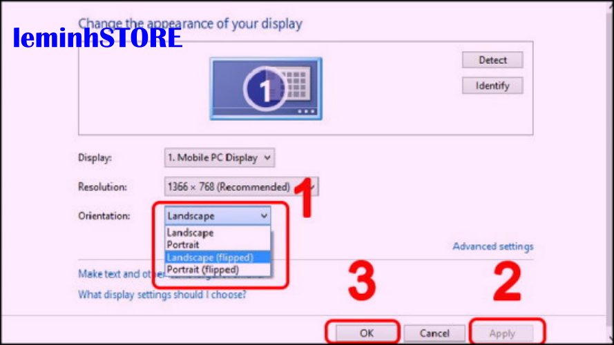 Đưa màn hình về chế độ mặc định Đưa màn hình về chế độ mặc định