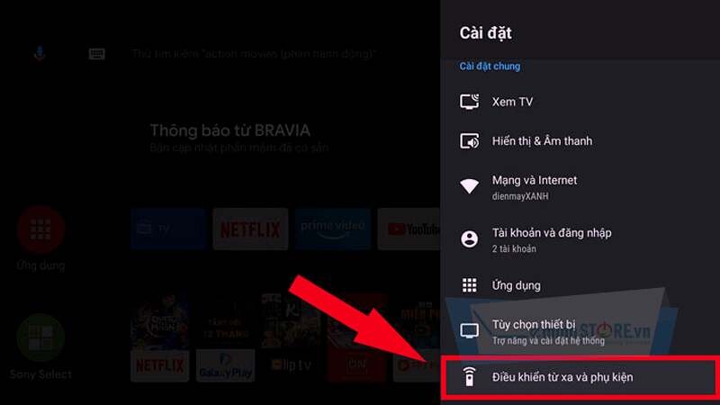 Chọn mục Điều khiển từ xa và phụ kiện Chọn mục Điều khiển từ xa và phụ kiện