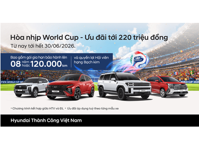 HYUNDAI THÀNH CÔNG TRIỂN KHAI CHƯƠNG TRÌNH “HOÀ NHỊP WORLDCUP - ƯU ĐÃI LÊN TỚI 220 TRIỆU ĐỒNG”