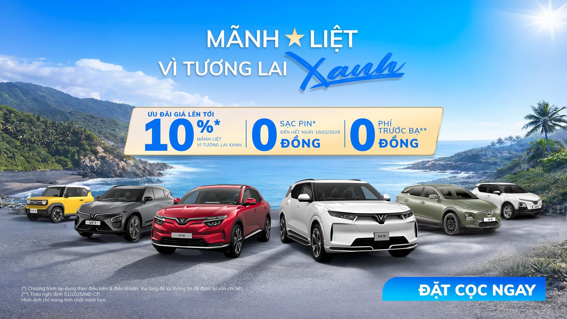 VinFast ưu đãi hè 2026 – giảm 10%, 0 đồng sạc pin, 0 đồng trước liên