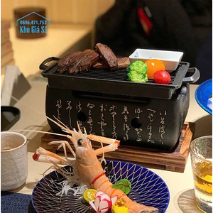 Bếp nướng than hoa không khói tại bàn size chữ nhật nhỏ, bếp nướng BBQ tại bàn cho quán ăn phong cách Nhật Bản