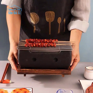 Bếp nướng than hoa tại bàn màu đen nhám, bếp nướng BBQ tại bàn màu trơn size chữ nhật nhỏ có nhận khắc theo yêu cầu