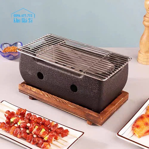 Bếp nướng than hoa tại bàn màu đen nhám, bếp nướng BBQ tại bàn màu trơn size chữ nhật nhỏ có nhận khắc theo yêu cầu