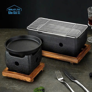 Bếp nướng than hoa tại bàn màu đen nhám, bếp nướng BBQ tại bàn màu trơn size chữ nhật nhỏ có nhận khắc theo yêu cầu