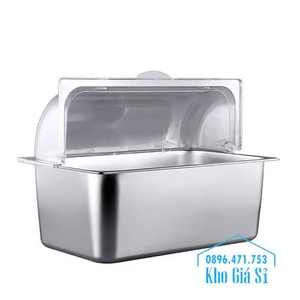 Khay inox 3 ngăn giữ lạnh thức ăn và rau củ có nắp mica trong suốt