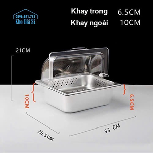 Khay GN 1/2 kèm giá đỡ có nắp mica trong suốt đóng mở 2 chiều tiện lợi