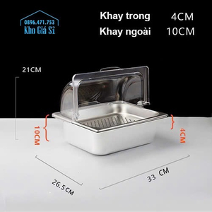 Bộ khay có nắp đậy trong suốt đựng thức ăn cho quán cơm phần, cơm tự chọn size 1/1