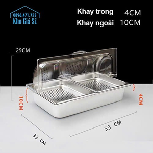 Bộ khay trưng bày rau củ tại quầy buffet có lỗ thoát nước kèm nắp mice trong suốt