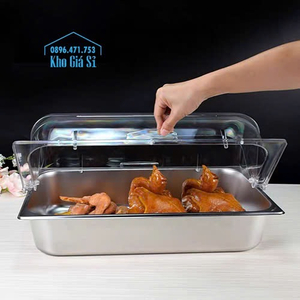 Khay inox 9 ngăn đựng topping có chân đế kèm nắp đậy trong suốt ngăn côn trùng