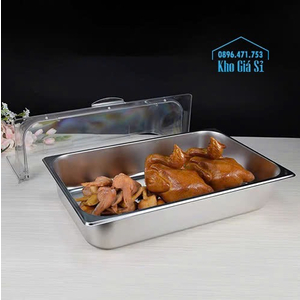 Khay inox trưng bày bánh kem, bánh ngọt các loại có nắp đậy ngăn côn trùng và bụi bẩm