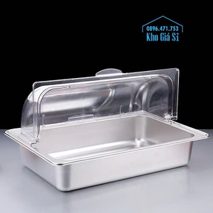 Khay inox GN trưng bày bán ngọt có nắp mica trong suốt ngăn bụi và côn trùng