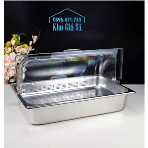 Khay GN inox có khung đỡ kèm nắp mica trong