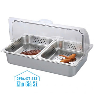 Khay GN inox có khung đỡ kèm nắp mica trong