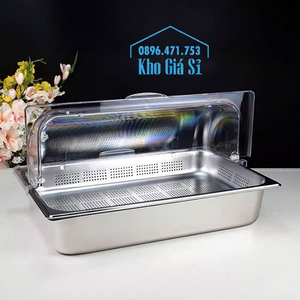 Khay GN inox có khung đỡ kèm nắp mica trong