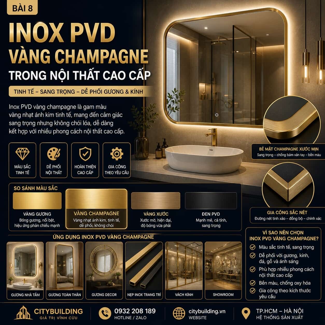 INOX PVD VÀNG CHAMPAGNE TRONG NỘI THẤT CAO CẤP