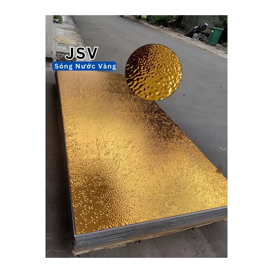 Tấm ốp sợi than tre sóng nước inox PET 8mm