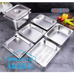 Khay inox 1/2 chiều cao 15cm đựng rau sống, củ quả, trái cây tươi
