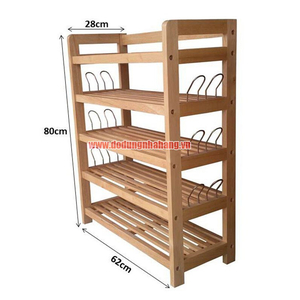 KỆ GIÀY DÉP 5 TẦNG 62CM CÓ MÓC GỖ MÀU TỰ NHIÊN