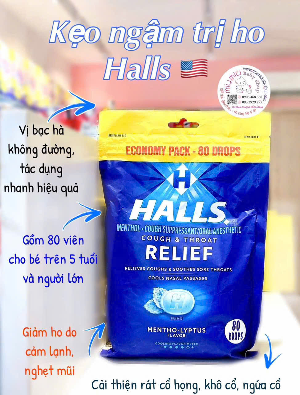 Kẹo Halls bạc hà 80 viên