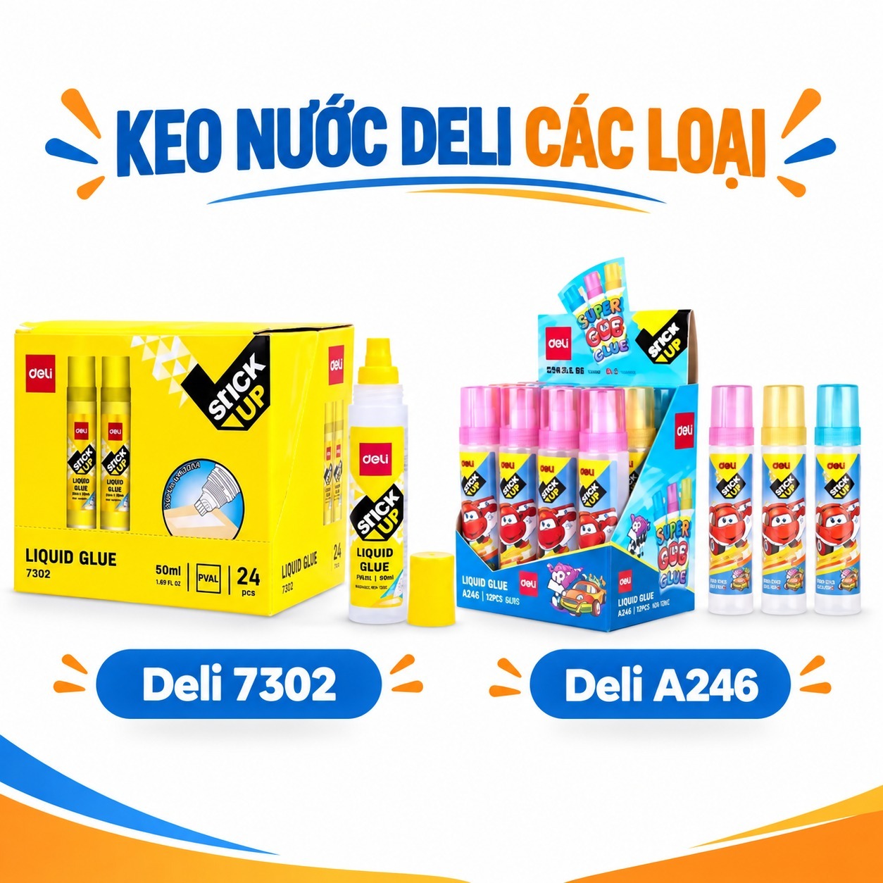 Keo nước Deli các loại : Deli A246, Deli 7302