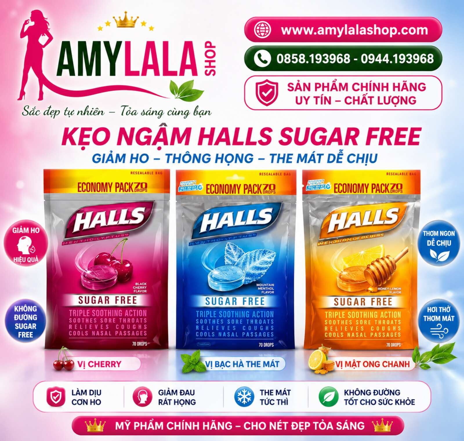 Kẹo trị ho Cough Drops Halls® Defense Mentho Lyptus nhập khẩu Canada - 0858193968 - 0944193968 - amylalashop.com -