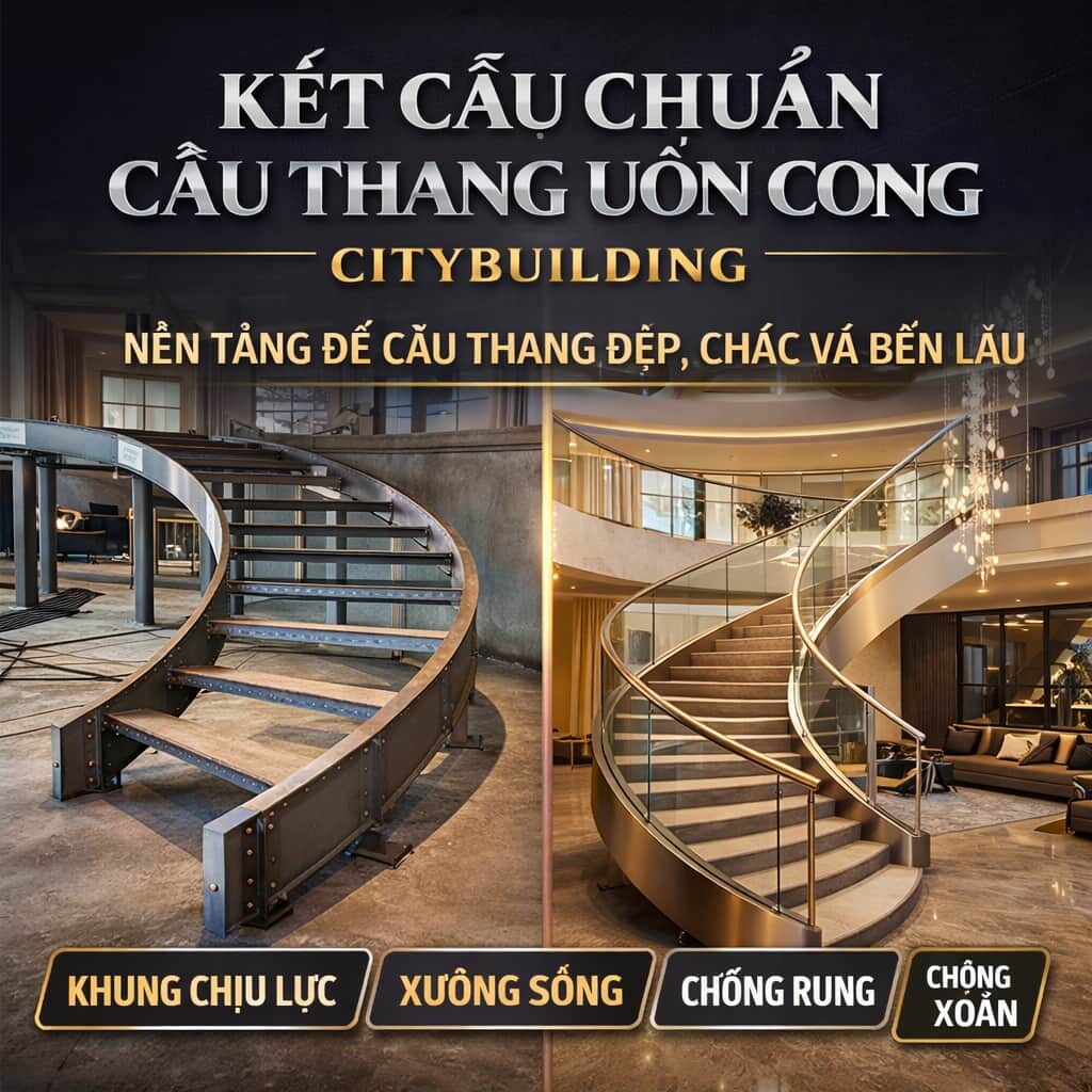 KẾT CẤU CHUẨN CẦU THANG UỐN CONG CITYBUILDING – GIẢI PHÁP THIẾT KẾ, GIA CÔNG, THI CÔNG CHUẨN
