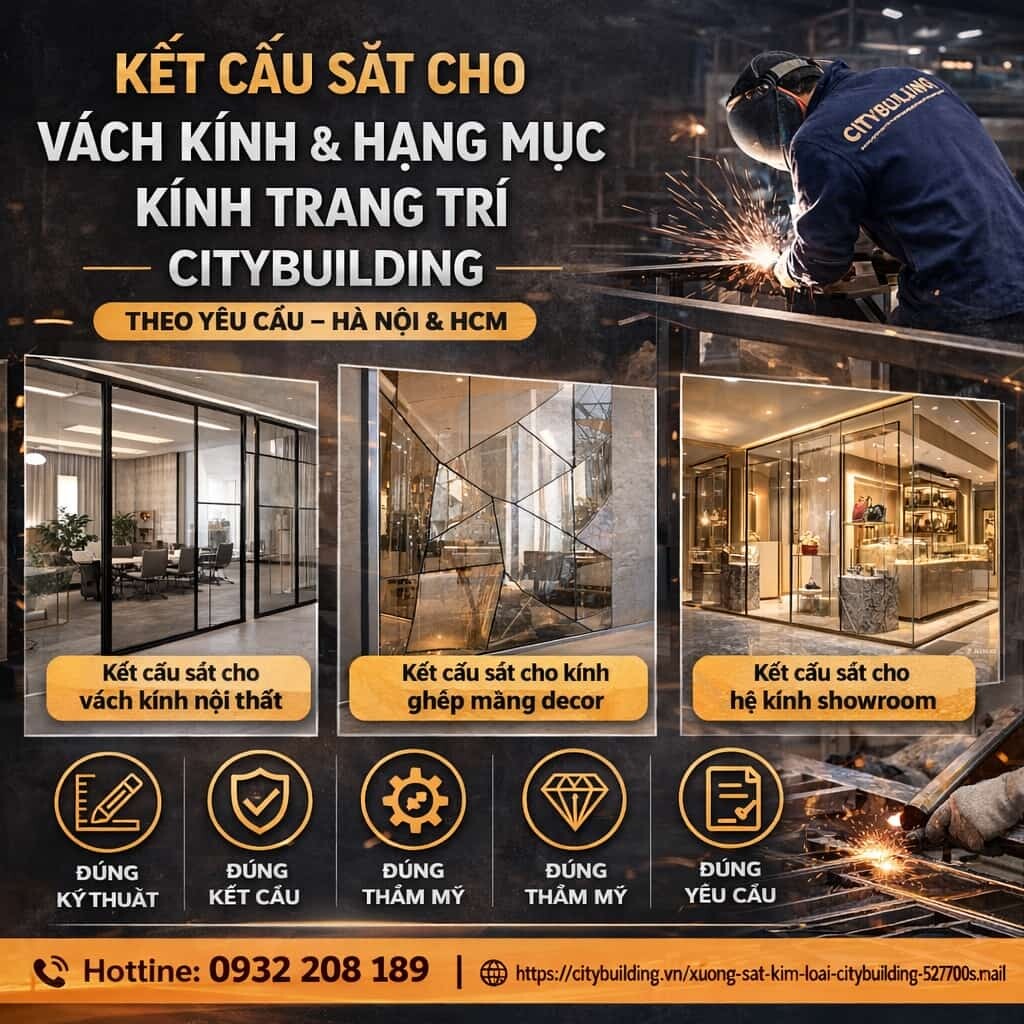 KẾT CẤU SẮT CHO VÁCH KÍNH VÀ HẠNG MỤC KÍNH TRANG TRÍ CITYBUILDING