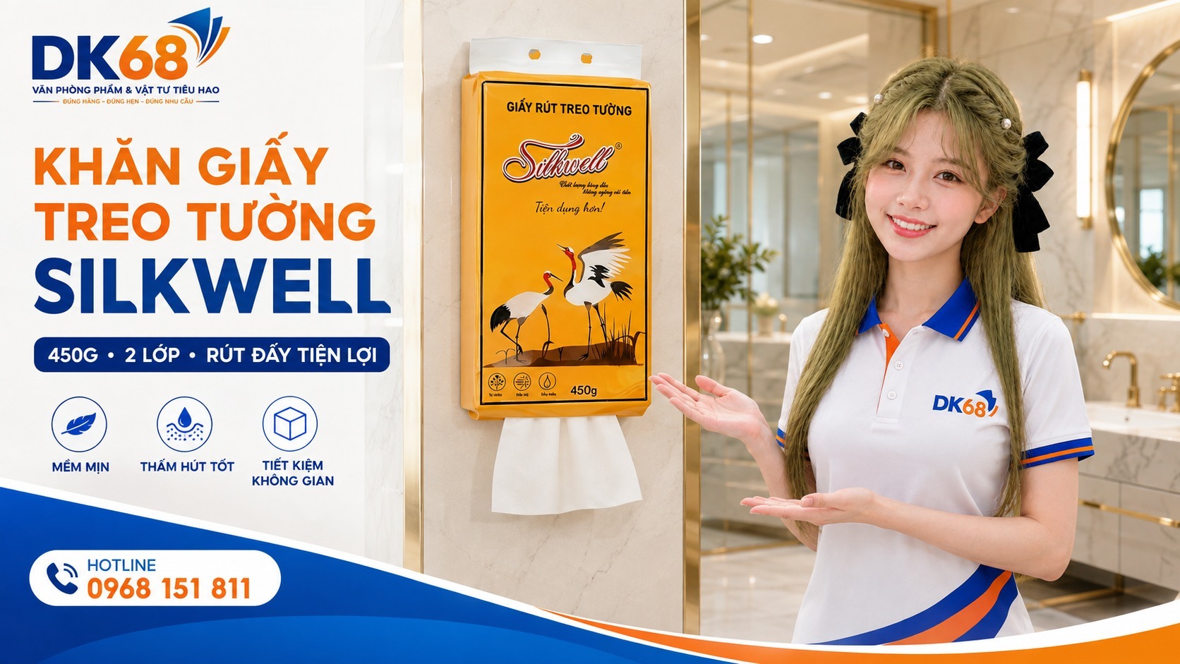 Khăn Giấy Đa Năng Treo Tường Silkwell 450g 2 Lớp – Giấy Rút Đáy Cao Cấp