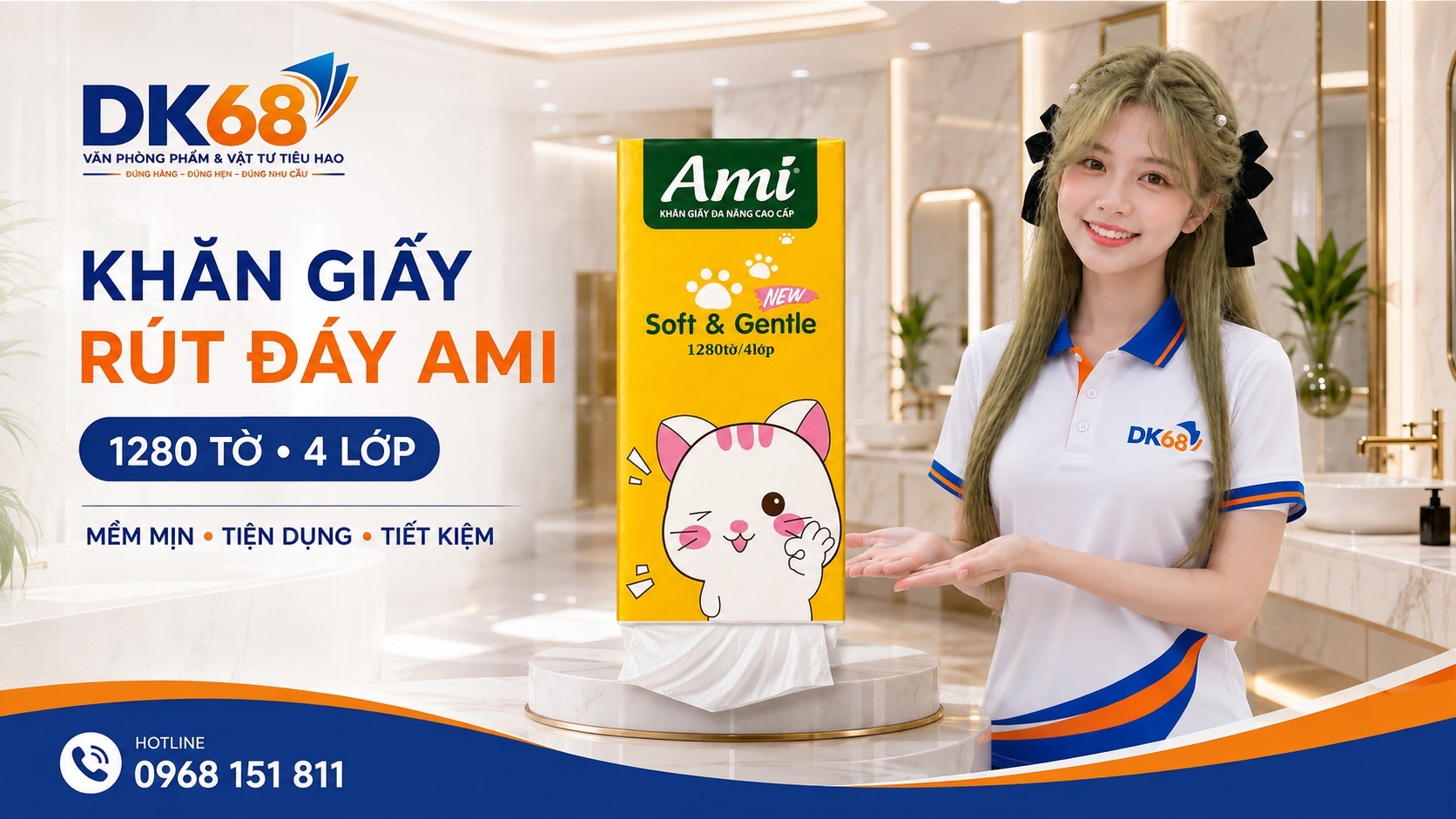 Khăn giấy rút đáy Ami 1280 tờ