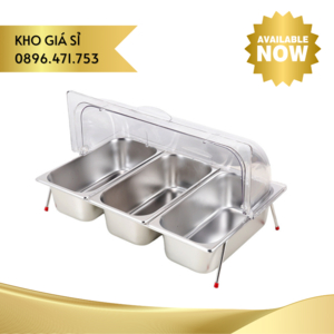 Khay 3 ngăn có khung inox 304 chắc chắn kèm nắp đậy trong suốt ngăn bụi